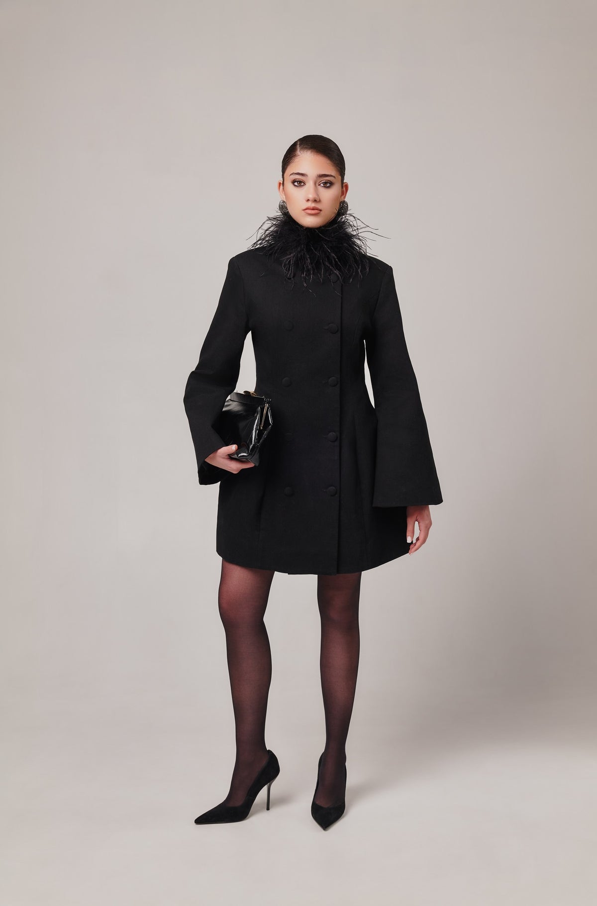 Toni Mini Denim Flared Sleeve Dress In Black