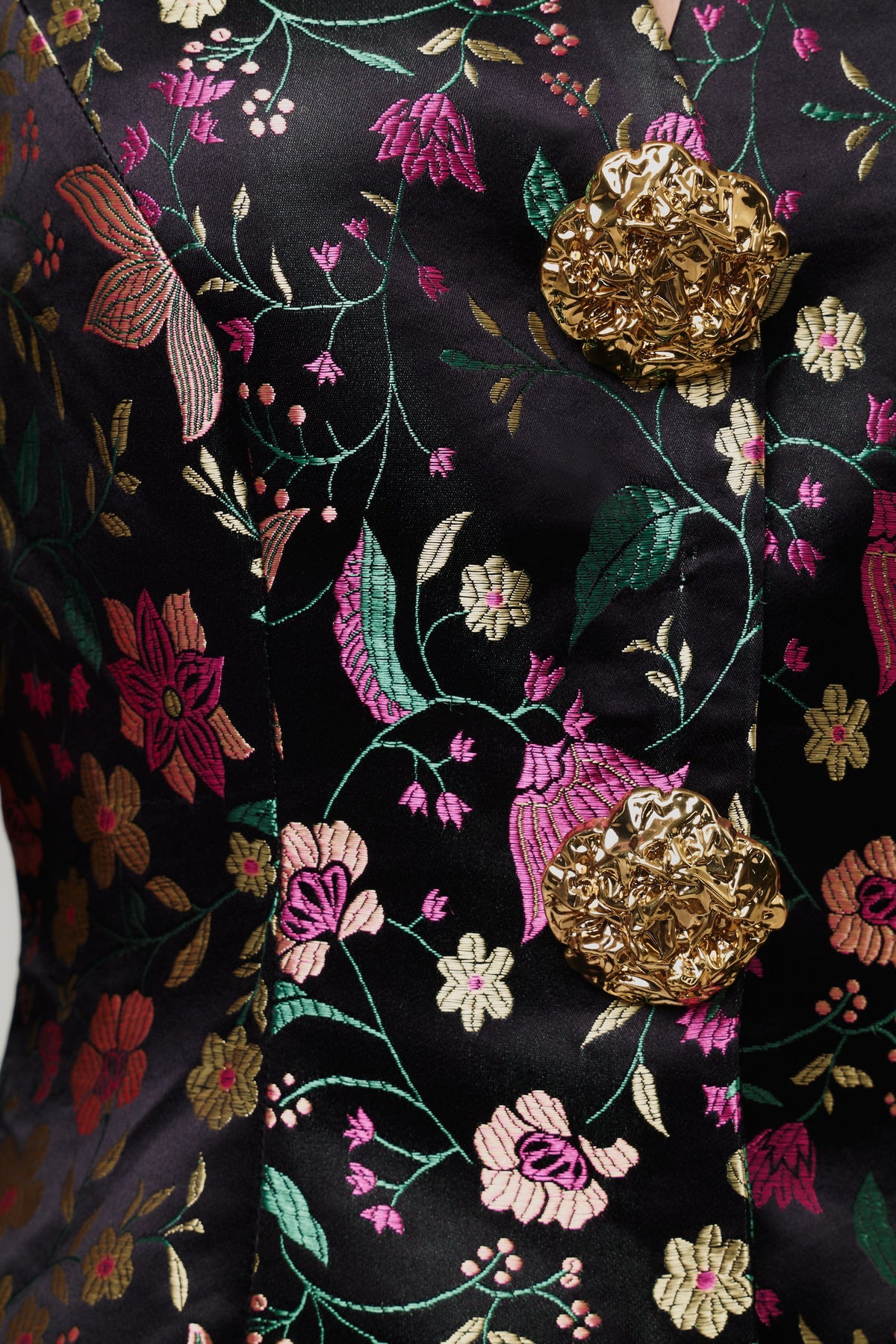 Stella Jacquard Floral Cinched Blazer With Statement Gold Buttons