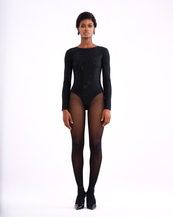 Gina Crystal Embellished Bodysuit - Black