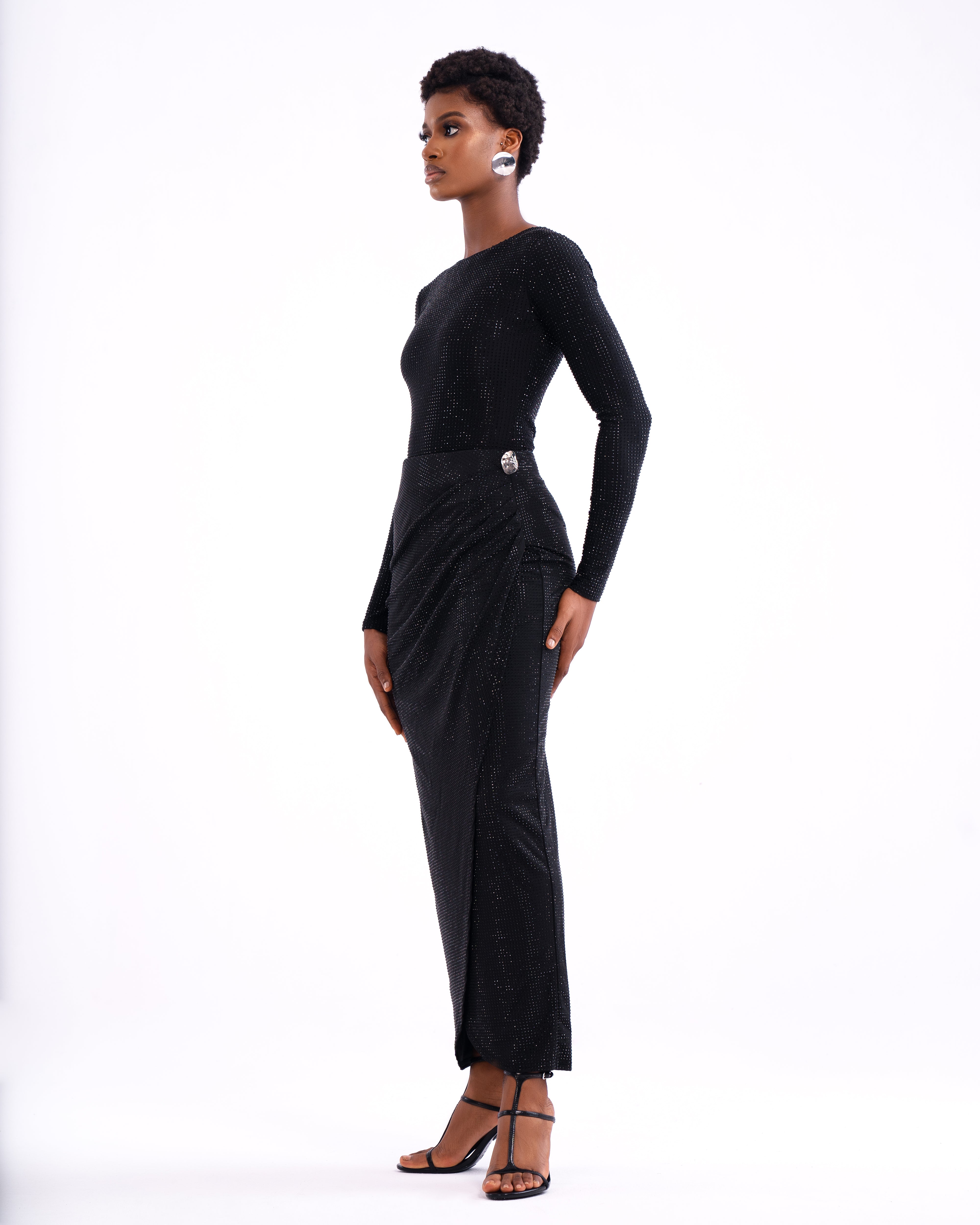 Gina Crystal Embellished stretch skirt In Black