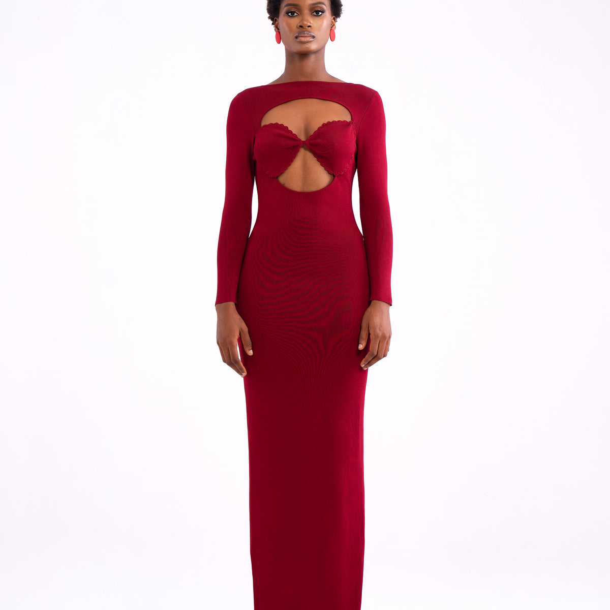 Zoe Knit Crochet Cup Maxi Dress In Burgundy US 10