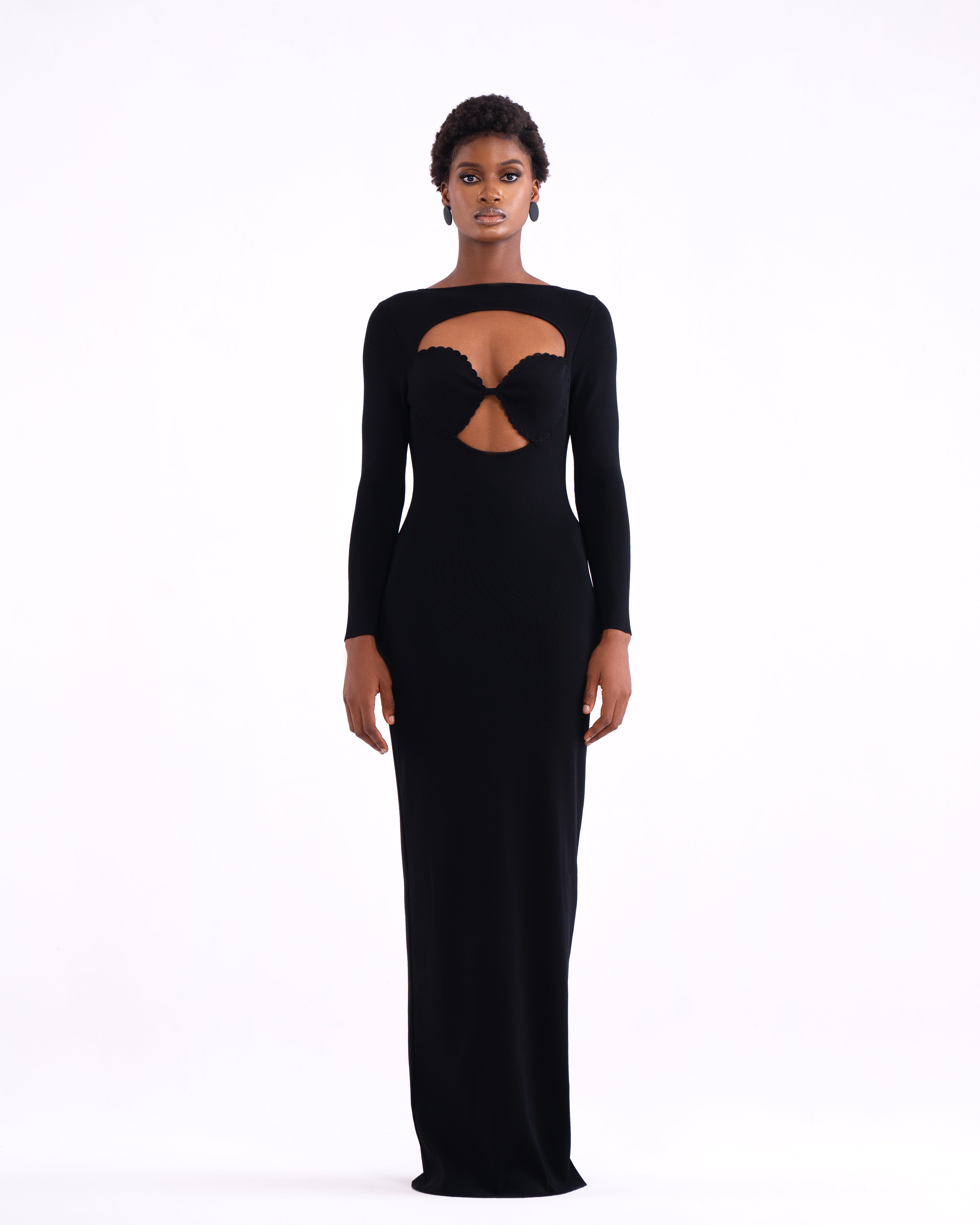 Zoe Knit Crochet  Cup Maxi Dress In Black