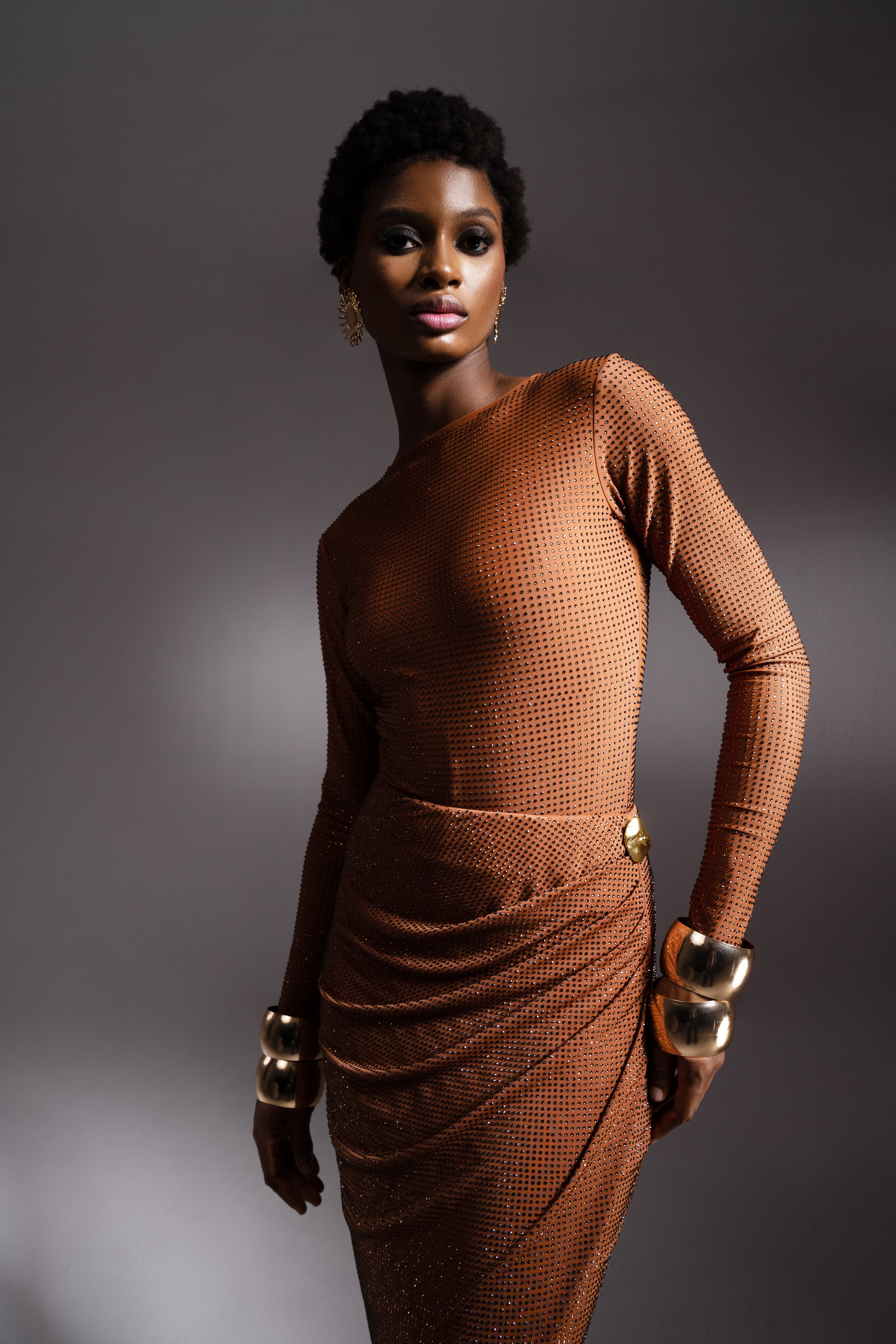 Gina Crystal Embellished stretch skirt In Cocoa