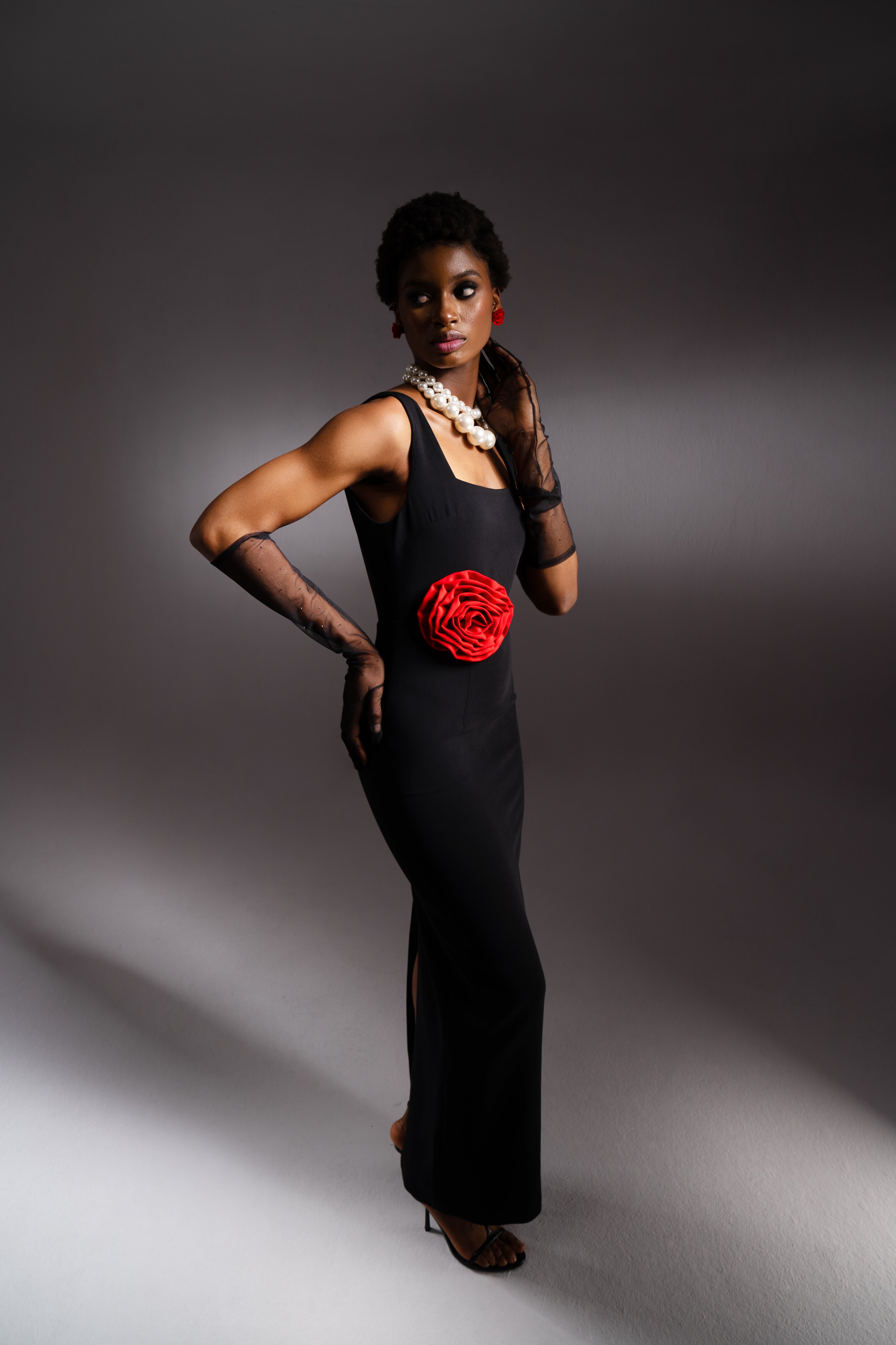 Flora Valentina Crepe Cut Out Maxi Dress In Black & Red
