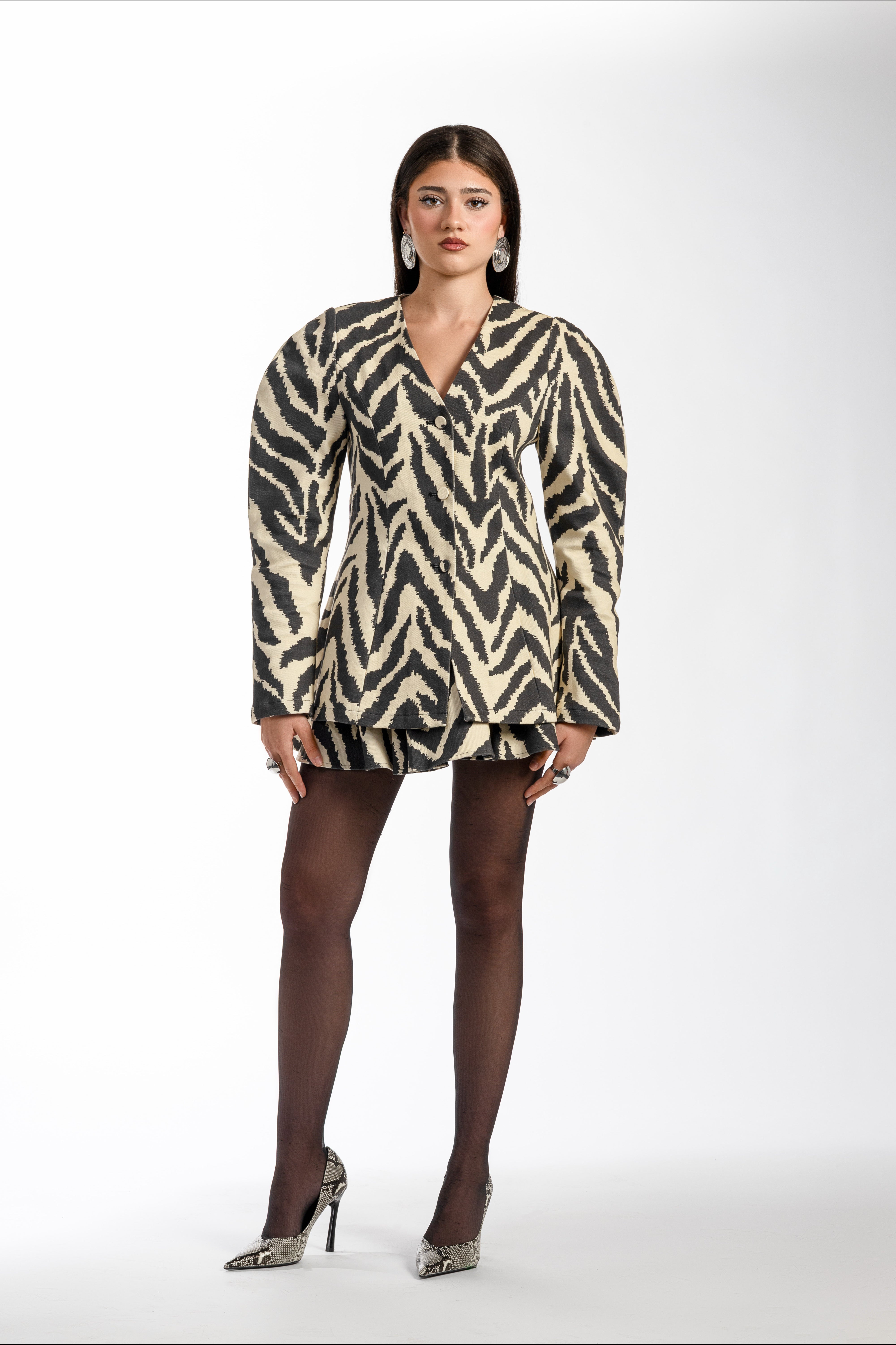 Mara Denim Pleated mini Skirt In Zebra Print