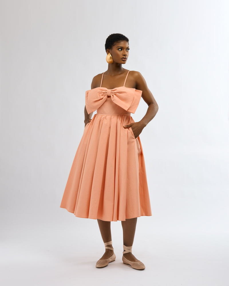 JACINTA BOW DRESS-PEACH