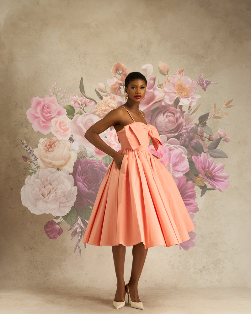 JACINTA BOW DRESS-PEACH