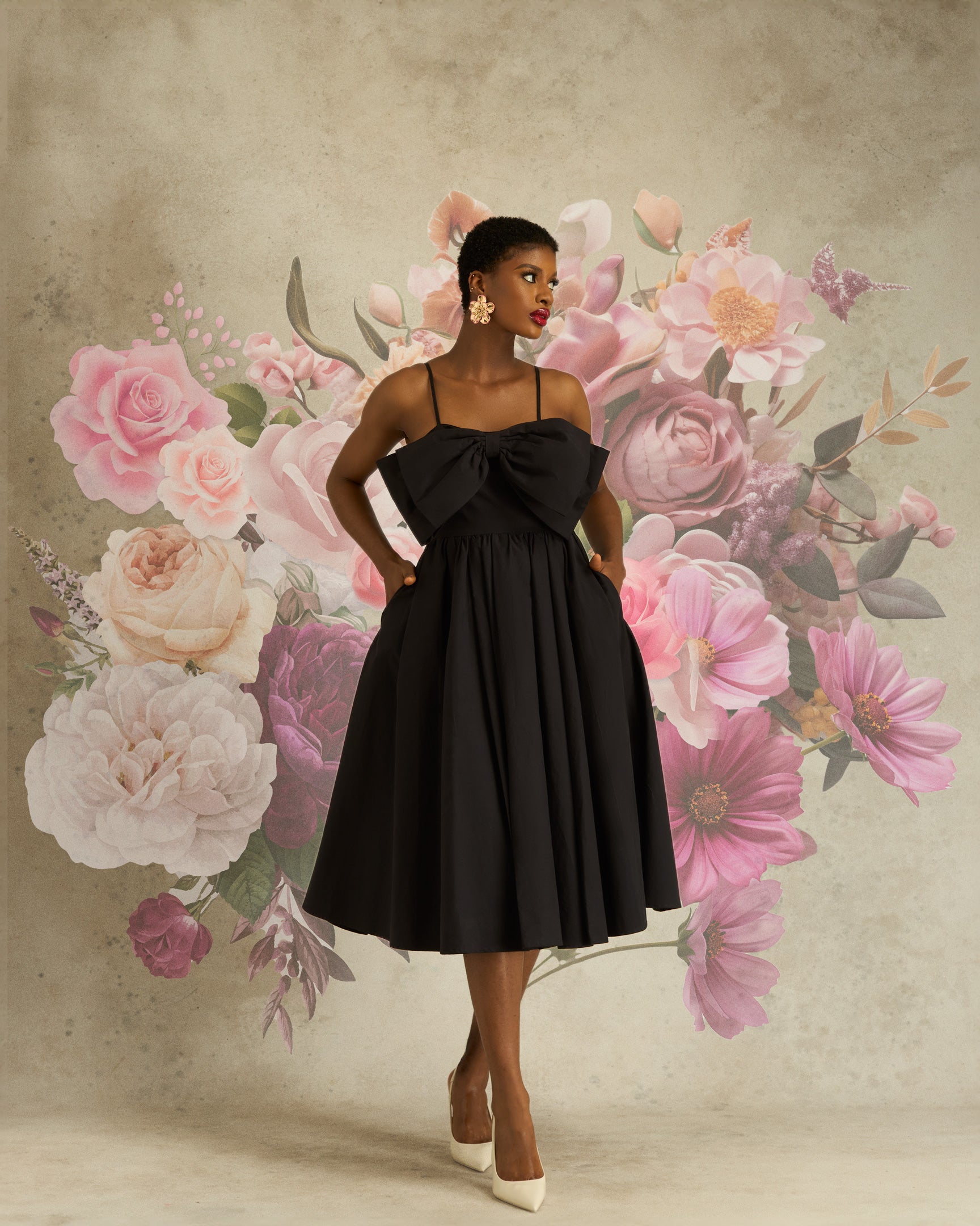 JACINTA Cotton BOW DRESS In BLACK