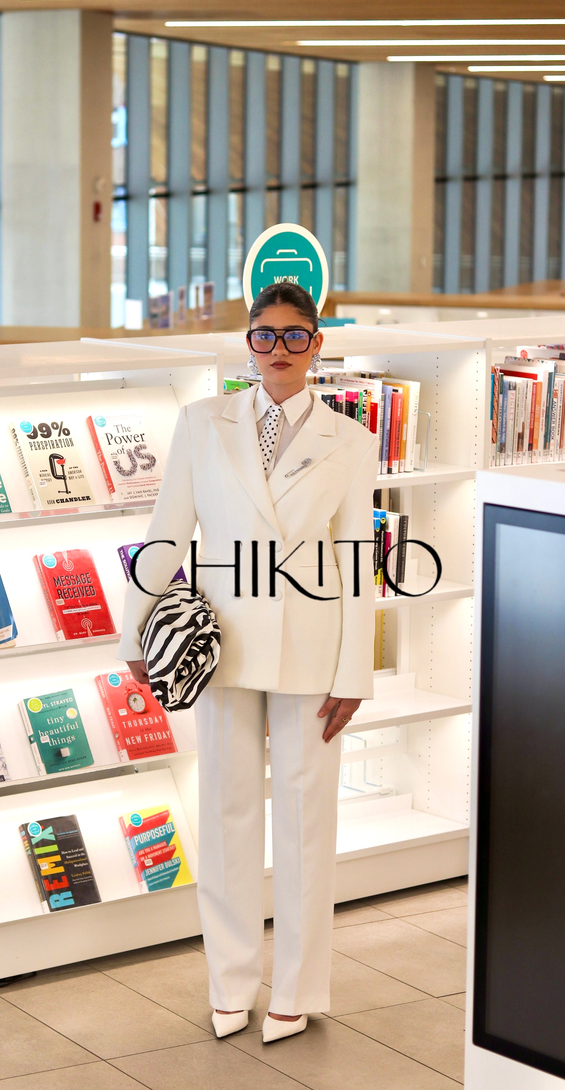 Chikito Crepe Double-Breasted Tailored Suit In White (Blazer & Pants)