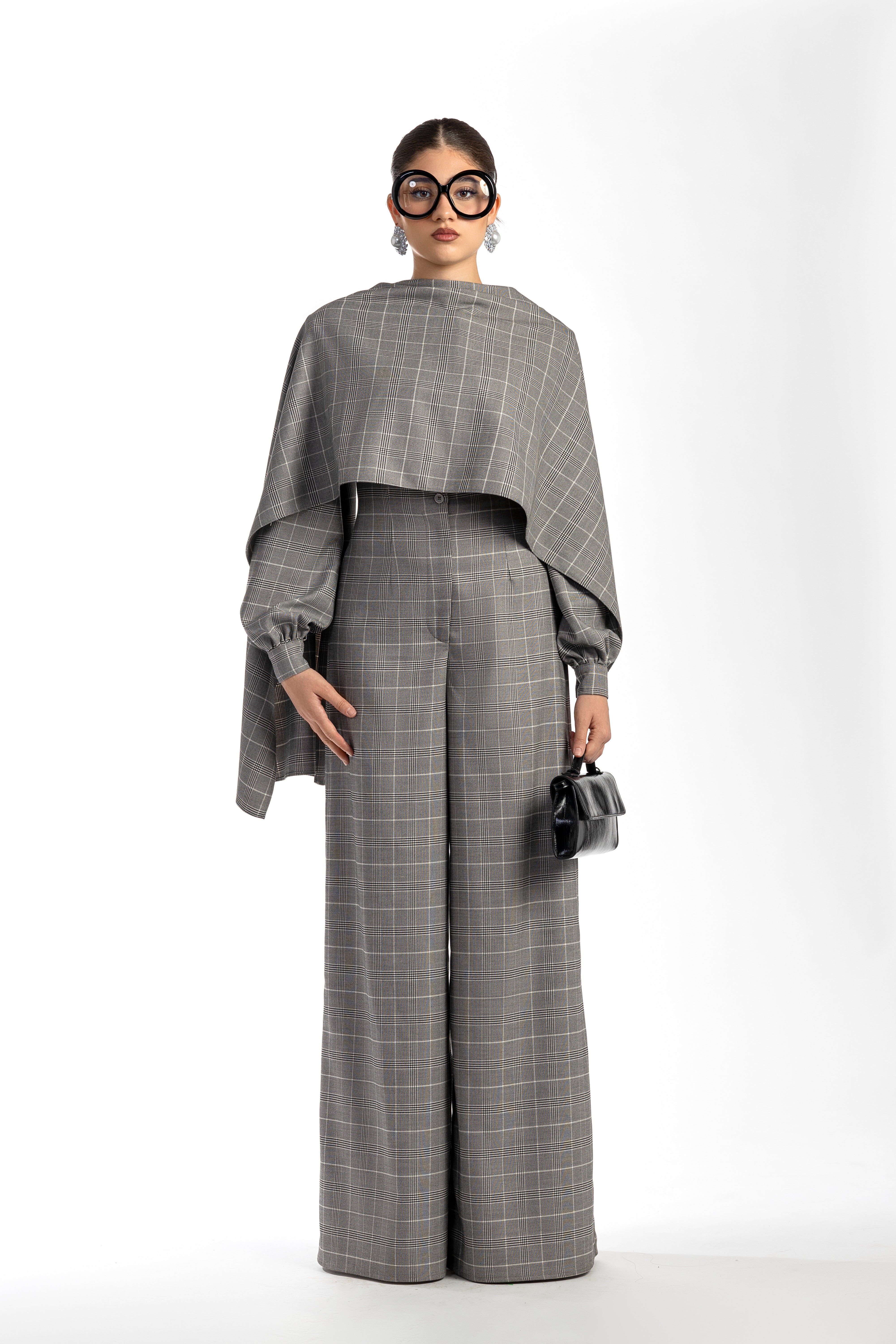 Sasha Wide Leg Check Jumpsuit With Detachable Scarf