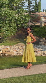 Ashley Lace Tie Midi Dress-Mustard
